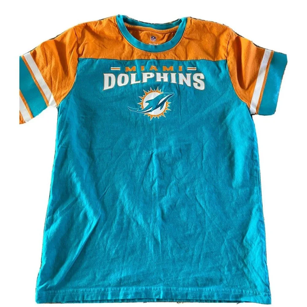 Vintage Miami Dolphins XL Football Tee Cotton Fan Crew Neck Jersey Style Game - Picture 1 of 9